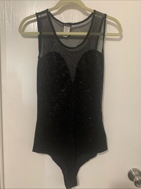 Black Sparkle Mesh Bodysuit Size Large